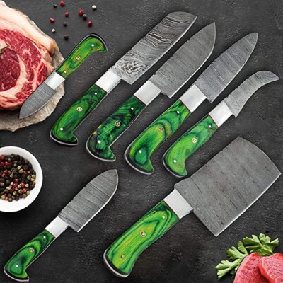 Custom 8 Piece Chef Hand Crafted Damascus Steel Kitchen Knife Set