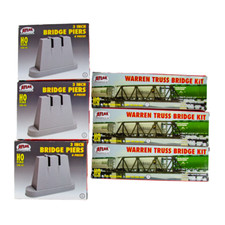 Atlas 81 Bridge Piers  883 Warren Truss Bridge HO Scale Model Train 6 Piece Lot