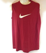 Youth Kids Boys Nike 413317 648 Red White Dri Fit Basketball Tank Tee Shirt