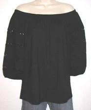 Talbots Woman Plus Size X Black Off-Shoulder Stretch Top w Lace Inset Sleeves