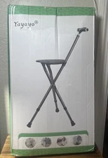 Black 2-in-1 Folding Tripod Cane Seat For Ladies. Cane And Seat NEW