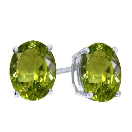Aretes solitarios de peridoto de 2 1/2 quilates enchapados en oro blanco de 14 k de plata de ley Foto 3 de 3