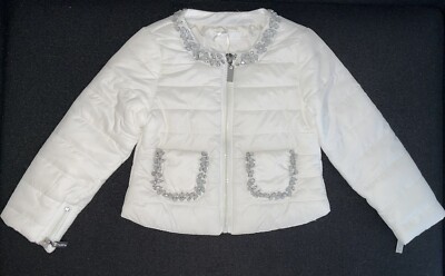 FUN FUN italienische Designer Mädchen weiße Jacke mit Edelsteinendetails & Taschen 8 Jahre