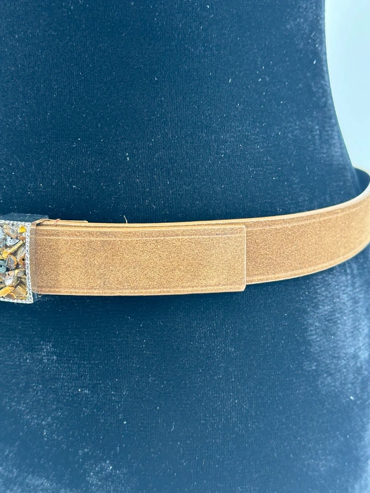 Cinturón para mujer Nine West mediano con hebilla astillada de piedra marrón gamuza cuero genuino Foto 4 de 4