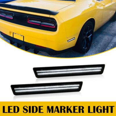 Rear White LED Side Marker Light Bumper Lamp Smoke For 2015-22 Dodge Challenger