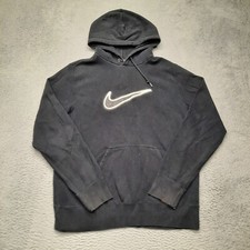 VINTAGE Nike Hoodie Mens Large Black Pullover Sweatshirt Fleece Center Swoosh