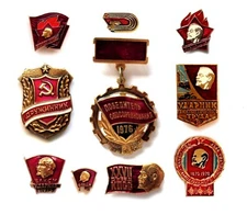 Lot of Original Medal, Pin Badges Lenin Communist, Hammer Sickle Soviet Russia