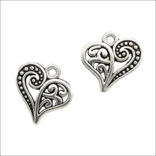 Lot 100pcs Heart Antique Silver Charms Pendants for Jewelry Making 14 14mm