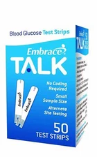 Embrace Talk Blood Glucose Test Strips 50 Count New Omnis Health Exp 11/2025