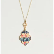 Multicolor Mosaic Long Pendant Statement Necklace