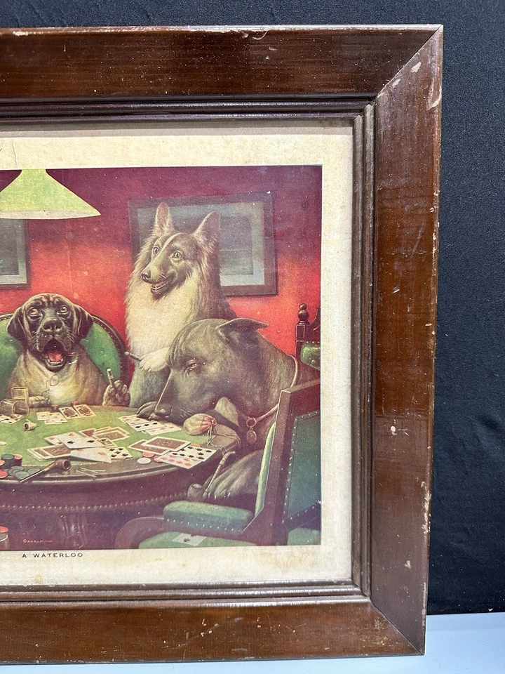 Perros de póquer CM Coolidge color vintage - A Waterloo 15"x19" enmarcado B.&B. St. Paul Foto 4 de 4