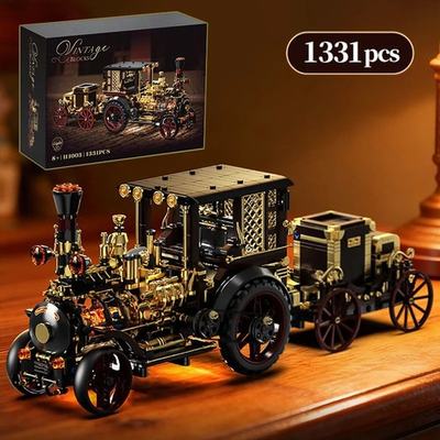 #ad 1331 PCS Vintage Steam Car Building Blocks Steampunk Vehicle Model Kit Gift $97.45