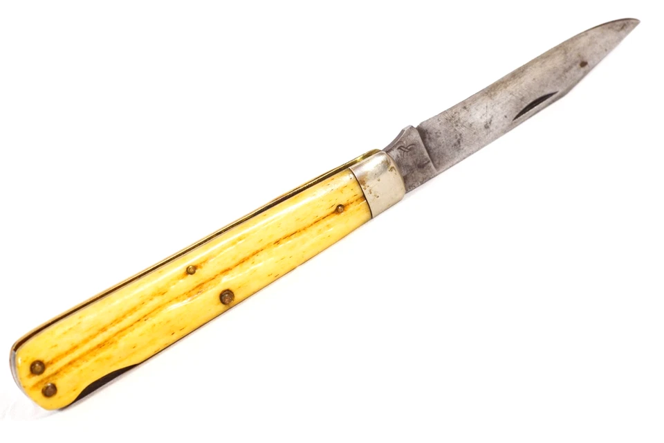 Cuchillo de bolsillo horizontal Q Tang Stamp Queen Lockback de la década de 1940 cuchillo de 4,5" Foto 4 de 4