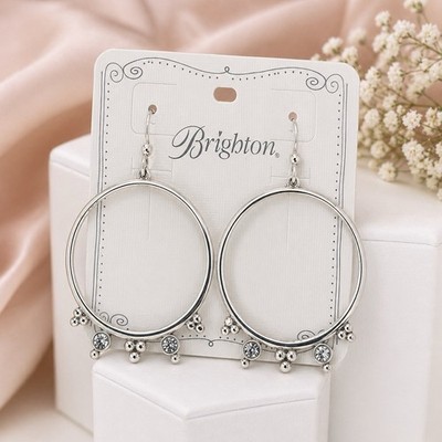 NWT Brighton Twinkle Hoop Earrings Silver Tone Crystal French Wire