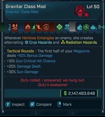 Borderlands 4   MODDED   Insane Gravitar Harlowe Class Mod PERKS!!  PC XBOX PS