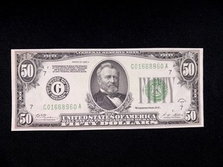 Scarce 1928A $50 FRN Redeemable In Gold Choice CU