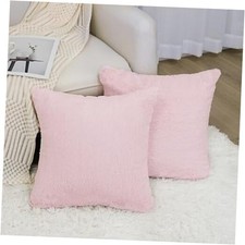 Faux Fur Throw Pillow Cover,Luxury Soft Cozy 18" x 18" Pack of 2 Light Pink