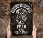 CLEARANCE-Sons of Anarchy "Fear the Reaper" Vintage Metal Tin Sign - NEW- 12x8