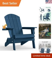 Sedia Adirondack Pieghevole Oversize con Portabicchieri - Resistente alle Intemperie Navy