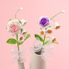 Rose and Lily of the Valley Crochet Arrangement for Hallway Console Table Decor