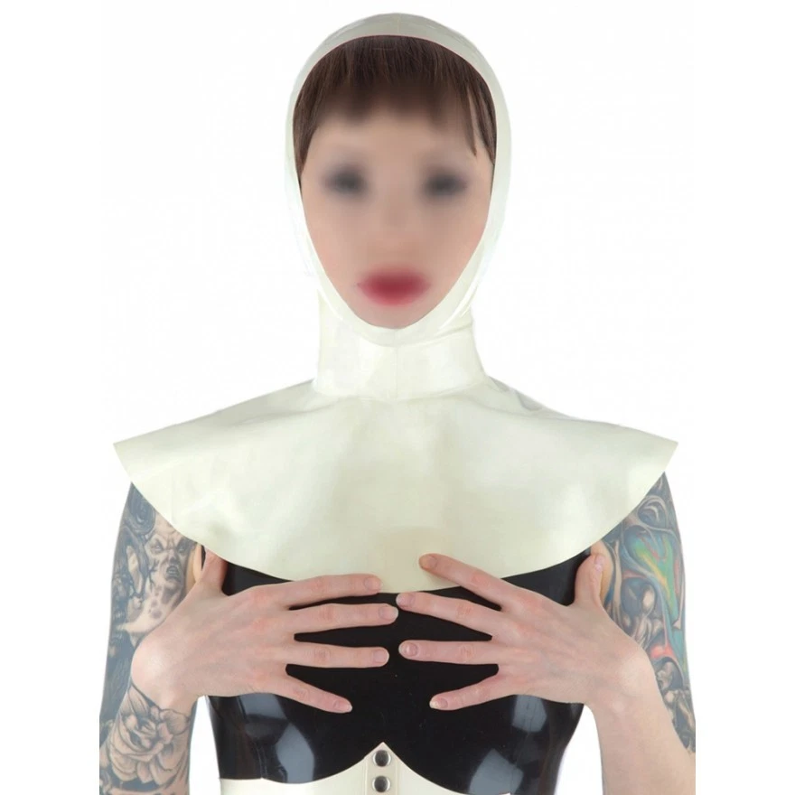 Latex Rubber Gummi nun cosplay open face Mask Hood back zipper customized #040
