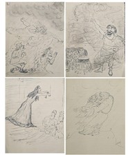 1930s collection 4pcs Original ink caricature drawings by Angela Countess Antrim