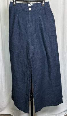 H by Halston Blue 100% Linen Wide Leg Pants Women s Size 10 Navy - NEW!