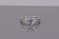 Sterling Silver Cushion Cubic Zirconia Channel Set Accented Band Ring 925 Sz: 10