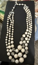 Vintage Necklace Faux Pearl 3 Strand Choker with Beads Made in Japan