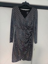 Black /Silver Shimmer Evening Dress Size 4 Long Sleeve Cocktail /Party/ Nightout