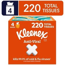 Kleenex Anti Viral Facial Tissues 4 Cube Boxes 55 Sheets Each 3 Ply Soft Tissue