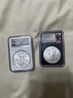 2x NGC MS70 American Silver Eagles(‘13,’25W) + $2 Face 90% Silver Barber Qts +