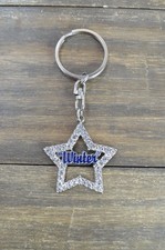 Rhinestone Winter Star Bag Charm Silver Tone Blue Enamel Key Ring Tag