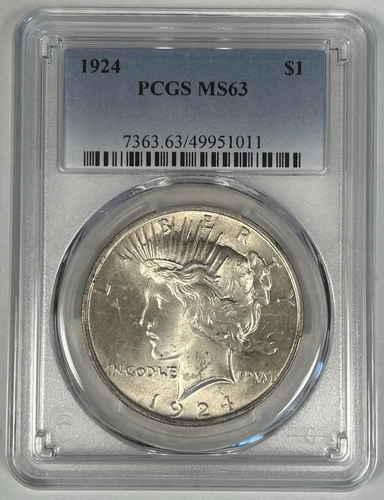 1924 Peace Silver $1 Dollar Coin PCGS MS 63