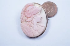 GOLD CONCH SHELL CAMEO - ANTIQUE BROOCH MINERVA c1880