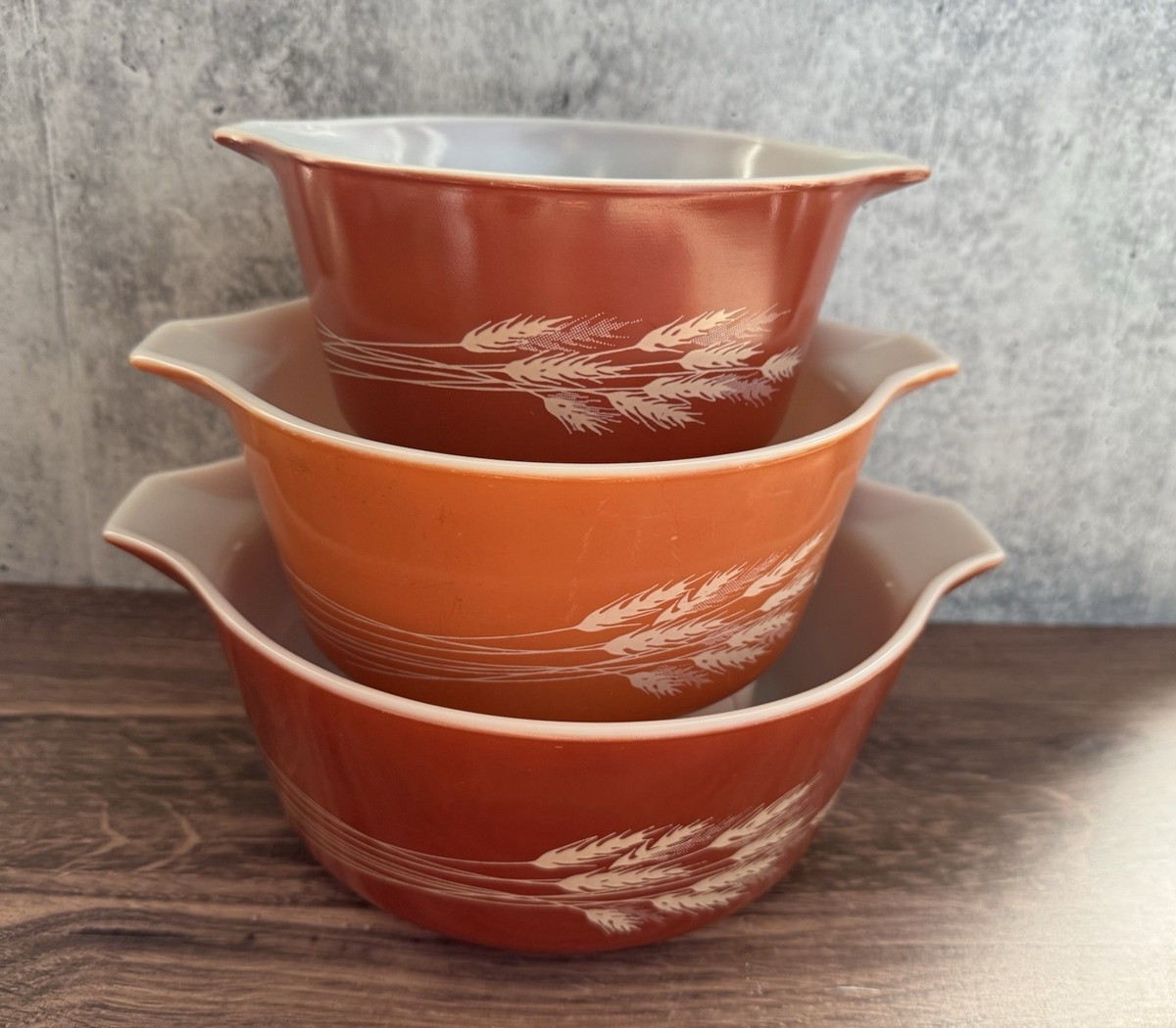Set Of 3 Vintage Pyrex Autumn Harvest Wheat Casserole Dish 473 474