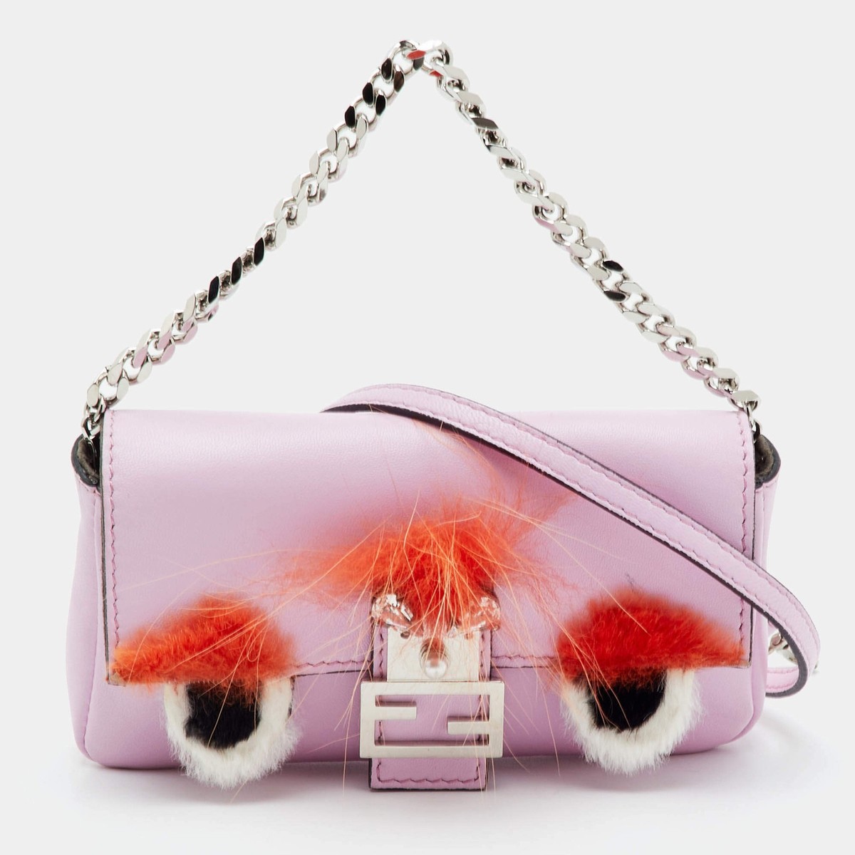 Fendi Buggie Micro Pink Leather and Fur Baguette Crossbody Bag | eBay