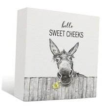 Funny Bathroom Wooden Signs - Rustic Hello Sweet Cheeks 6 X 6 Donkey-03