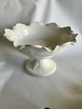 Vintage 1969 White Ceramic Harvest Emodied Pedestal Fruit bowl