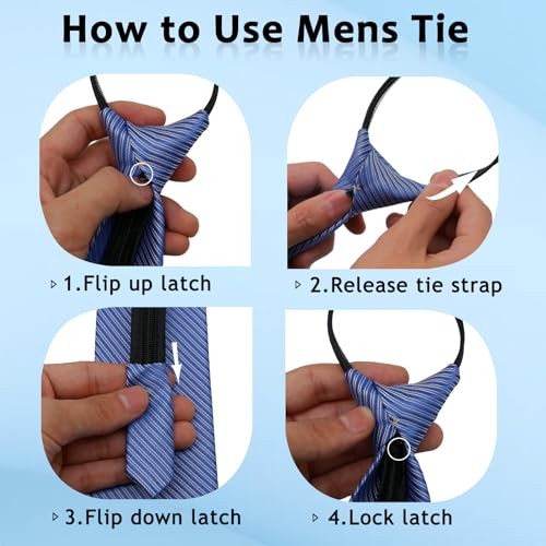 Zipper Ties for Men Pack, Adjustable Pre Tied Mens Tie 4pcs: Blue Red Purple image 7