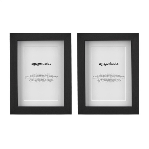 Amazon Basics Fotorahmen 2Er Set Schwarz 13X18 Cm Mit Passepartout 10X15 Cm-image