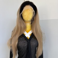 Frontal Lace Wig Heat Resistant Hair Long Straight Natural Ash Blonde