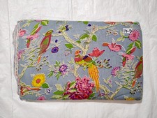 Indian Cotton Hand Block Gray Bird Dressmaking, Sewing Running Fabric 7 YD US