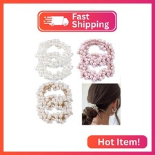 LAPOHI 6 Packs Pearl Hair Ties Elastic Scrunchies Stretchy Bands Bead Ropes Hair