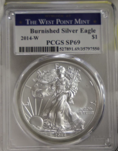2014 W  US Silver Eagle $1 Burnished  PCGS SP69