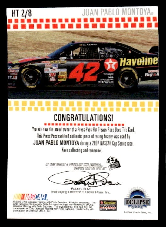 Juan Pablo Montoya 2008 Press Pass Eclipse Hot Treads Tire Blue #/99 #HT 2 ESE - Image 2 of 2