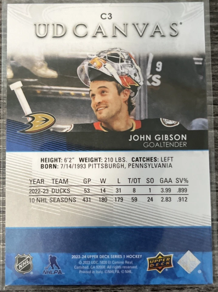 2023-24 Upper Deck Series 1 John Gibson - Anaheim Ducks #C3 UD Canvas - Image 2 of 2