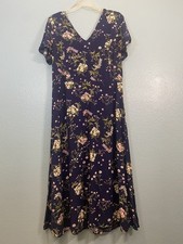 Navy Blue Floral Old Navy Dress With V Neck And Short Sleeves, L