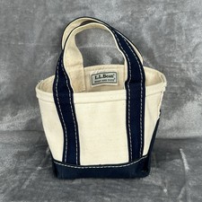 LL Bean Boat Tote Mini Navy Striped Canvas Bag Retro 7-7.5 Wide 70s/80s