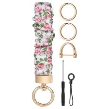 Keychain Wristlet, Cute Scrunchie Wrist Lanyard with D Ring, Pink Floral
